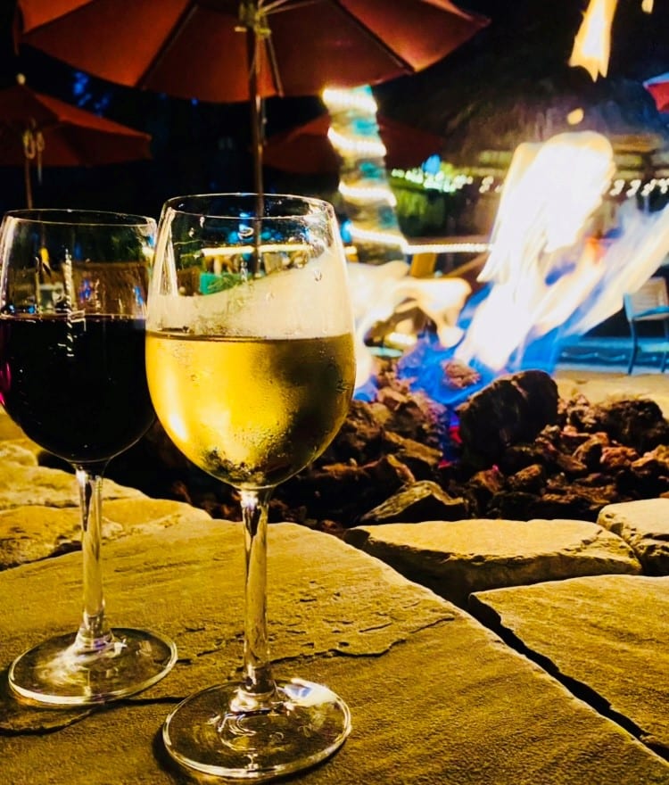 wine-by-firepit wine by the firepit at Waterway Cafe